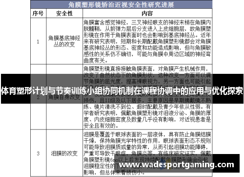 体育塑形计划与节奏训练小组协同机制在课程协调中的应用与优化探索